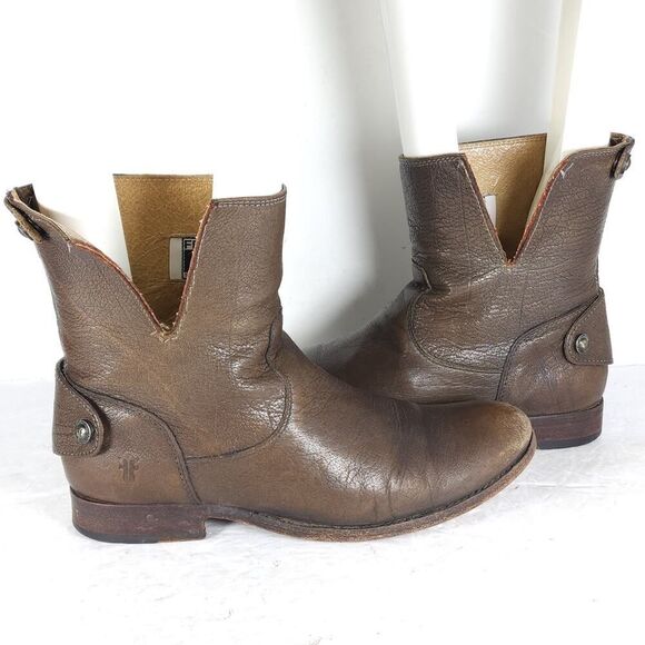 Frye Women's Melissa US8B Brown Leather Back Zip Button Ankle Booties Boots - Picture 7 of 16